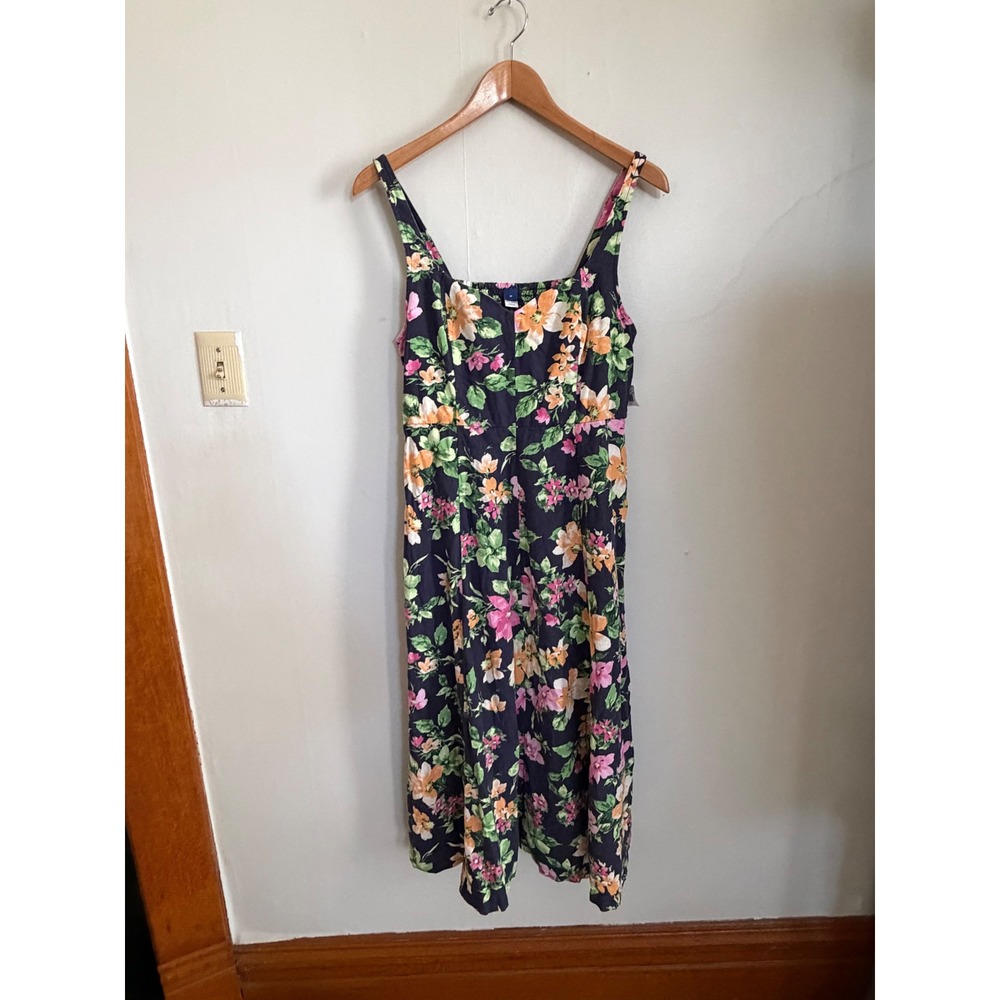 Long floral linen blend Lagenlook maxi boho dress. beachy coastal flowy medium - Picture 5 of 10